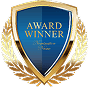 A blue and gold shield badge reads Award Winner, surrounded by a gold laurel wreath—a mark of excellence in Auto Transport Dallas TX.