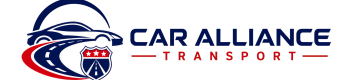 Logo for Car Alliance Transport featuring a stylized car, a winding road, a shield with stars and a road, and the company name in bold blue and red text on a white background—perfectly representing their expertise in Open Car Transport Dallas and Auto Transport Dallas TX.